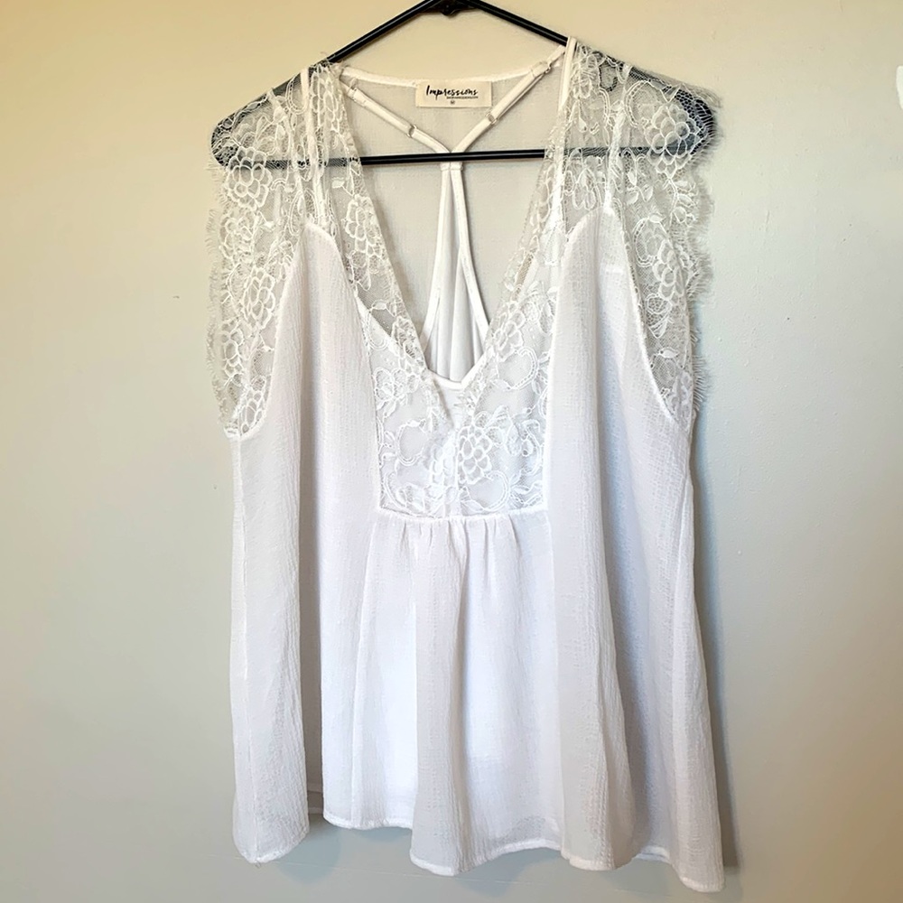 White Flowy Lace Blouse